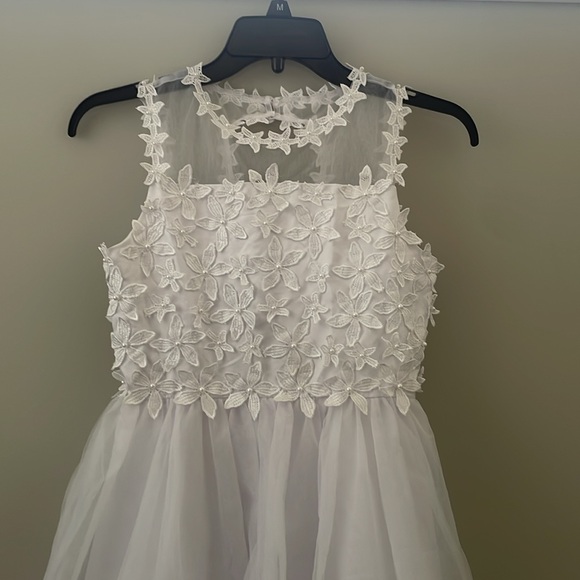 US Angels Regina White Communion Flower Girl Dress Floral Bodice Size 10 - Picture 8 of 11